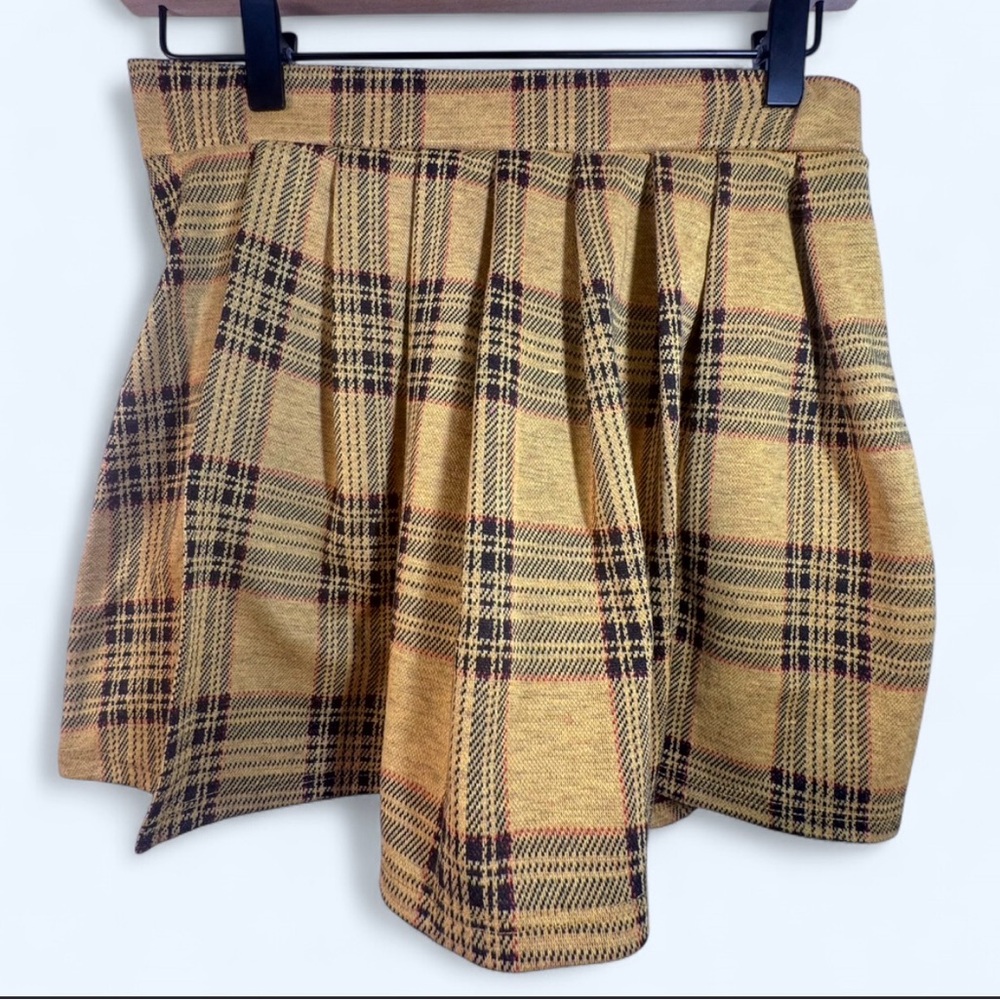 Papaya Mustard Plaid Pleated Mini SKORT (built in shorts) skirt Clueless movie